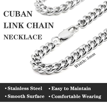 Chain for Men Stainless Steel Cuban Link Chain Necklace Silver Toned Mens Necklaces 18, 20, 22, 24, 26 Inch - size: 22 Inches, style: 5mm width-stainless steel