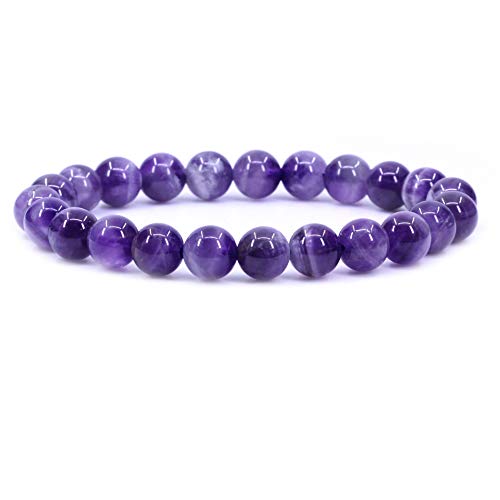 Keleny Gem Semi Precious Gemstones 8mm Natural Quartzite Stone Round Beads Crystal Stretch Bracelet 7 Inch Unisex - color: Purple
