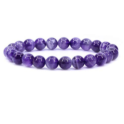 Keleny Gem Semi Precious Gemstones 8mm Natural Quartzite Stone Round Beads Crystal Stretch Bracelet 7 Inch Unisex - color: Purple