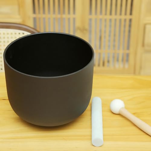 Set of 7 size 6-12 inch Black Chakra Tuned 432hz Quartz Crystal Singing Bowls with Heavy Duty Carrying Cases and Singing Bowl Mallet Suede Strikers BK - color: Set of 7, Black