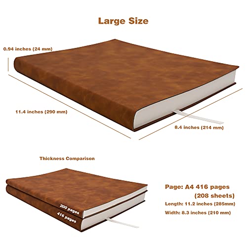 Large Thick Journal Notebook, Lined Papers, A4 8.4x11.4 inches, 416 Pages, Soft Faux Leather Cover (Brown, Ruled) - color: Brown, Ruled, 416Pages