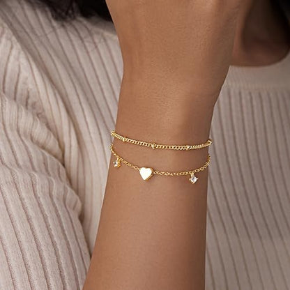 3mm Diamond Classic Tennis Bracelet for Women Dainty, Gold Jesus Cross Bracelets Trendy, 14K Gold Plated Heart/Evil Eye/Pearl/Starfish & Seashell Charm Bracelets for Women Bulk - style: Heart-Silver