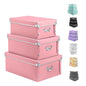 XUCHUN File Storage Boxes, Foldable Storage Bins with Lid 3 in 1 Set, Press-Stud Fastening, Moisture-Proof, Space Saving Storage, Photoes, Files, Closets - color: Pink