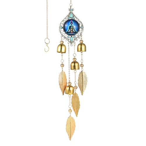 7 Chakra Meditation Pendant - Metal Leaves and Bell Sound Crisp and Pleasant, Suitable for Home Decoration in Yoga Spaces and Garden Scenes, and is The Preferred Gift for Meditators (Meditation Bell)
