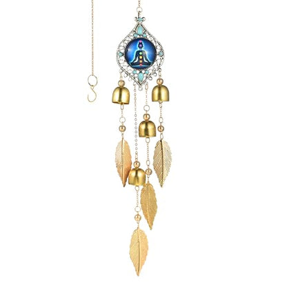 7 Chakra Meditation Pendant - Metal Leaves and Bell Sound Crisp and Pleasant, Suitable for Home Decoration in Yoga Spaces and Garden Scenes, and is The Preferred Gift for Meditators (Meditation Bell)