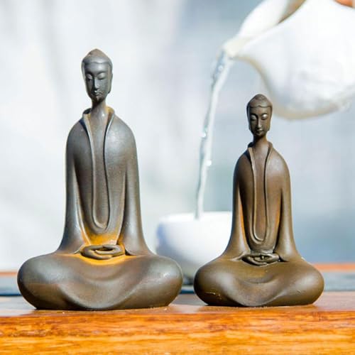 2PCS Japanese Iron Buddha,Iron Art Zen Religious Statue,Cast Iron Monk Figurine,Minimalist Buddha, Buddha Statues for Home Decor Mini Meditation Tabletop Decor,Buddha Decor,Zen Decor