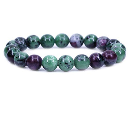 Keleny Fashion Crystal Man Women Stretch Bracelet 10mm Round Beads Rock Jasper 7 Inch Unisex - color: Green Ruby in Zoisite