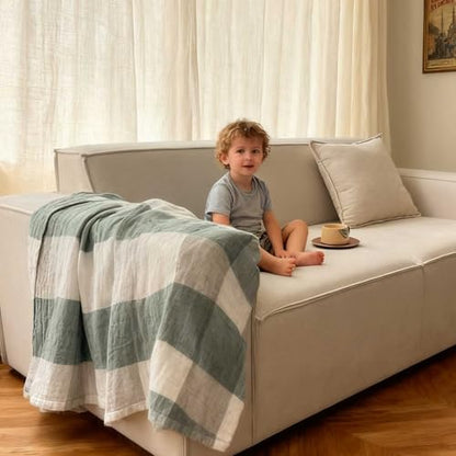 4 Layer Muslin Throw Blanket, 100% Cotton Plaid Checkered Blanket 40"x60", Pre-Washed Soft Breathable Couch & Bed Blanket for Summer Night Sweats - color: Green Checkered, size: 80"x90"