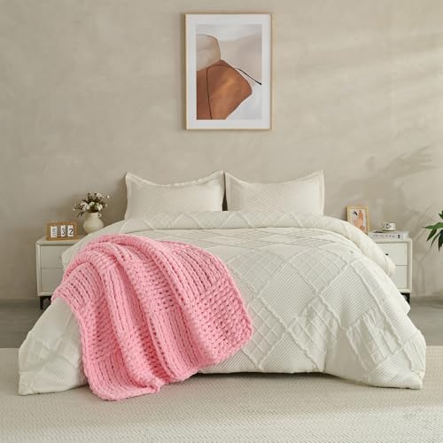 Chunky Knit Blanket Throw 50x60 Inches,Handmade Cable Knit Crochet Blanket,Cozy Lightweight All Season,Wrinkle-Resistant Polyester for Couch Bed Sofa Reading Nook, Beige,Pink - color: Pink