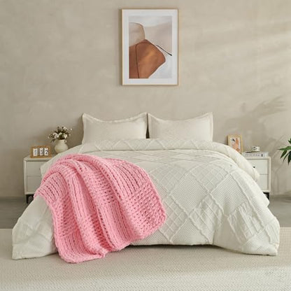 Chunky Knit Blanket Throw 50x60 Inches,Handmade Cable Knit Crochet Blanket,Cozy Lightweight All Season,Wrinkle-Resistant Polyester for Couch Bed Sofa Reading Nook, Beige,Pink - color: Pink