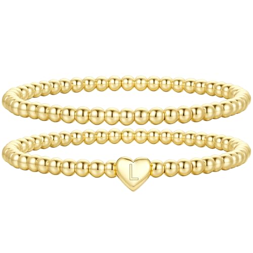 M MOOHAM Gold Initial Bracelets for Women Girls - 14K Gold Plated Bracelet for Women Trendy Letter A-Z Bracelets Dainty Heart Bracelet, Personalized Jewelry Gifts - color: L