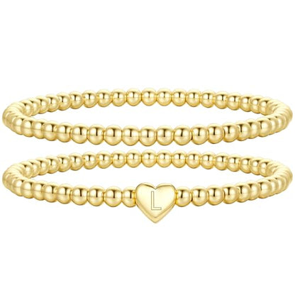 M MOOHAM Gold Initial Bracelets for Women Girls - 14K Gold Plated Bracelet for Women Trendy Letter A-Z Bracelets Dainty Heart Bracelet, Personalized Jewelry Gifts - color: L