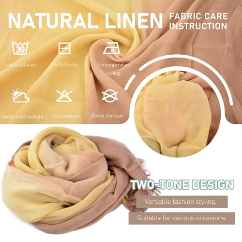 Two-tone Linen Scarf for Women Lightweight Summer Wrap Cotton Shawl Beach Travel Pashmina Gauze 75"×35" - color: Light Yellow/Khaki
