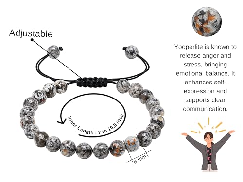 Amazing Gemstone Yooperlite Bracelet for Women Men's Gifts - Protection Healing Crystal Bracelet - 8mm Gemstone Beaded Adjustable Bracelet Pulseras Para Hombres Mujer Stocking Stuffers - color: Yooperlite