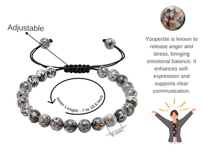 Amazing Gemstone Yooperlite Bracelet for Women Men's Gifts - Protection Healing Crystal Bracelet - 8mm Gemstone Beaded Adjustable Bracelet Pulseras Para Hombres Mujer Stocking Stuffers - color: Yooperlite