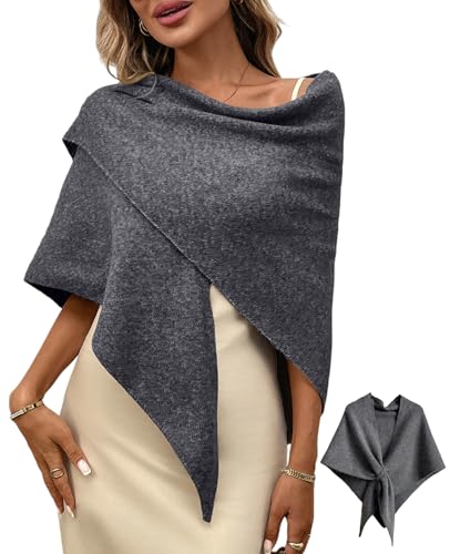 Women's Pashmina Shawl Wraps for Evening Dresses Wedding Bridal Open Front Poncho Cape Soft Large Scarf - color: Dark Grey