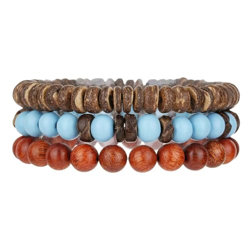 Blue Drop Bracelets for Men Women Wooden Stackable Coconut Shell Beaded Bracelets Vintage Boho Jewelry - color: Color D