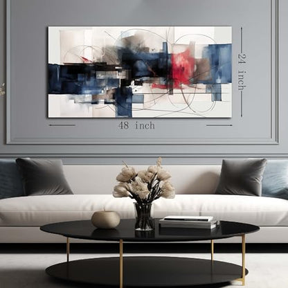 Fuwobriva Abstract Canvas Wall Art for Living Room Bedroom Office Large Wall Art Decor Abstract Wall Art Modern Black Red and Blue Geometry Painting Artwork 24"x48" - size: 24L" x 48W"