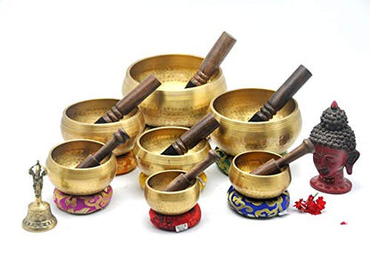 singing bowl set of 7-Tibetan singing bowl set-handmade singing bowl set form Nepal-singing bowl for yoga and meditation (Bronze Bitten)