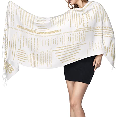 Presents for Women,White Religious Christian Jesus Loves Me Bible Verse Fringe Pashmina Shawl Wrap for Bridal Wedding Party - color: White Gold Inspirational