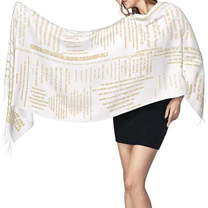 Presents for Women,White Religious Christian Jesus Loves Me Bible Verse Fringe Pashmina Shawl Wrap for Bridal Wedding Party - color: White Gold Inspirational