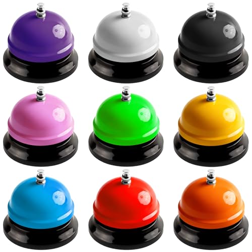 10 Pcs Game Call Bell Colorful Desk Bell Metal Ring Bell 3 Inch Diameter Hand Bells Bulk for Adults Service Bell for Desk Hotel Restaurant Office School Kitchen Bar Counter Supplies