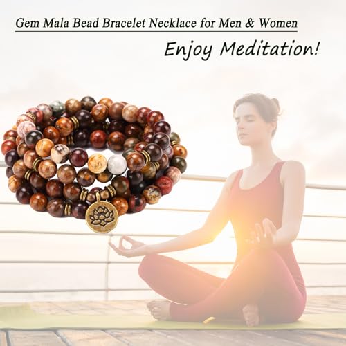 Mala Bead Strand Bracelet, 108 Buddhist Prayer Beads Yoga Meditation Green Malachite Beads Necklace Women man - style: Picasso Stone
