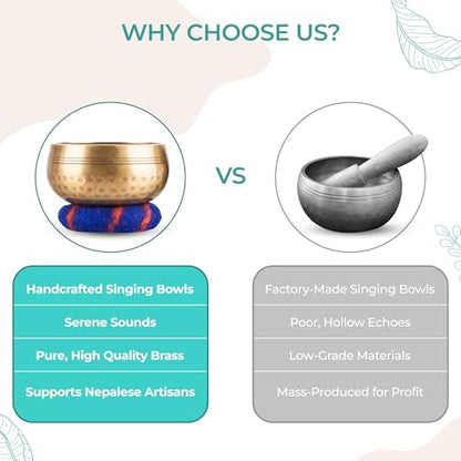 Handcrafted Tibetan Singing Bowl Set – 3.5” Sound Bowl for Meditation, Sound Healing & Yoga – Healing Instrument with Wooden Striker & Cushion – Authentic Hand-Hammered in Nepal - size: 3.5″ Set