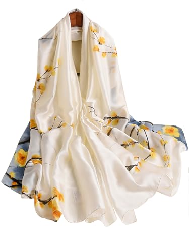 Large Shawl Scarf For Women Lightweight Wraps Silky Headscarf Long Sunscreen Scarfs - color: T2 White Blue Flower / 70"x 35"