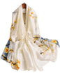 Large Shawl Scarf For Women Lightweight Wraps Silky Headscarf Long Sunscreen Scarfs - color: T2 White Blue Flower / 70"x 35"