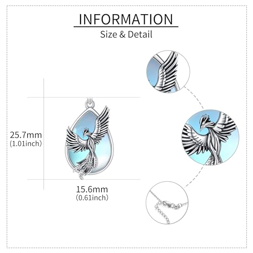 Sterling Silver Cute Animal Pendant Necklace Fox/Snake/Unicorn/Owl on Moon/Rabbit/Horse Necklace Jewelry for Women Mom Sister - style: Phoenix-Moonstone