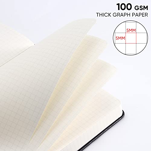 Graph Paper Notebook with 280 Pages,A5 Grid Paper Notebook/Journal,100gsm Thick Graph Leather Journal for Math Science Students,5.75'' × 8.38''-Black - color: Black, size: A5-Graph