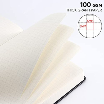 Graph Paper Notebook with 280 Pages,A5 Grid Paper Notebook/Journal,100gsm Thick Graph Leather Journal for Math Science Students,5.75'' × 8.38''-Black - color: Black, size: A5-Graph