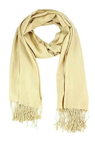 Luxurious Pashmina Feel Scarf & Shawl - Soft Solid Color Wrap for Weddings, Evening Dresses, Gifts - color: . Champagne