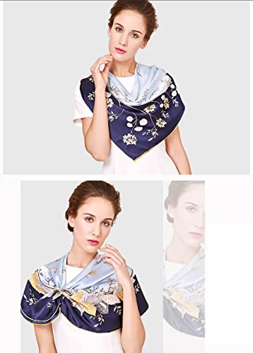 100% Pure Mulberry Silk Scarf 35" Large Square Lightweight Headscarf –Women’s Hair Wraps-With Gift Packed - color: Yellow&blue