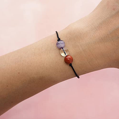 BOHO GARDEN Healing Bead Bracelets - Spiritual Crystal Beaded Bracelet - Made of 3 Real & Natural Gemstones, Adjustable 3-9.7” Black Rope - Gem Stones Jewelry for Men, Women, Teens (13+) - 8mm Bead - color: Health