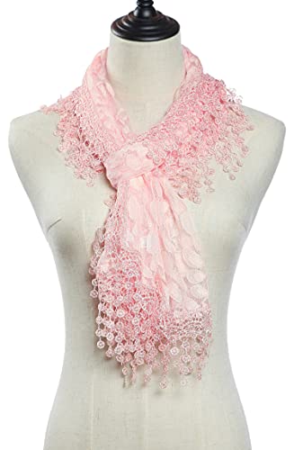Cindy and Wendy Lightweight Soft Leaf Lace Fringes Scarf Bridal Veils shawl for Women - color: Peach Pink