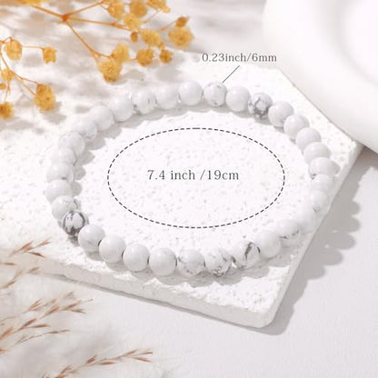 Crystal Beaded Bracelets for Women 4mm Clear Quartz Bead Handmade Gemstone Stretch Elastic Bracelet Natural Stone Crystal Healing Reiki Spiritual Jewelry Gifts - color: Howlite, size: 6mm