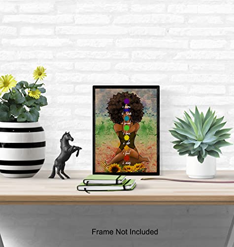 Black Art for African American Women - Boho Positive Affirmations Zen Meditation Decor - Inspirational Afro Yoga Wall Art - New Age Hippie Chakra Room Decor - Personal Growth Uplifting Spiritual Gifts - size: 8"L x 10"W