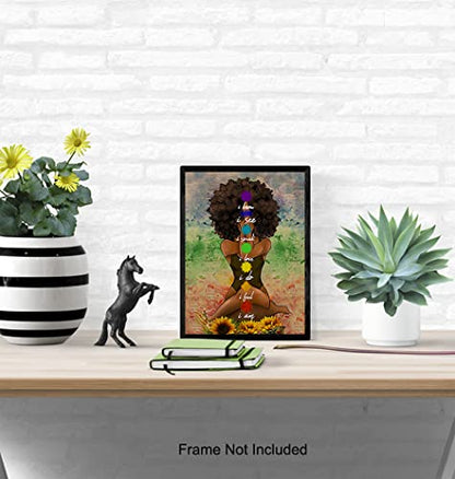 Black Art for African American Women - Boho Positive Affirmations Zen Meditation Decor - Inspirational Afro Yoga Wall Art - New Age Hippie Chakra Room Decor - Personal Growth Uplifting Spiritual Gifts - size: 8"L x 10"W