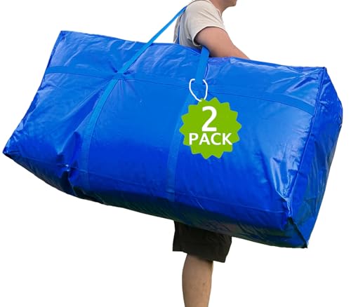 66 Gallon Extra Large Storage Bags, Huge Moving Bags Heavy Duty with Zipper and Stronger Handles, Big Foldable Duffle Bag for Travel, Storage Totes Moving Boxes for College, Christmas Tree,Blue,2 Pack - color: Blue, size: 250L, 2 Pack