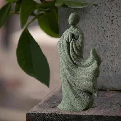 Zen Monk Statue Green Sandstone Bonsai Ornament Desktop Decor Meditation Figurine Chinese Style Sculpture Gift- Style a