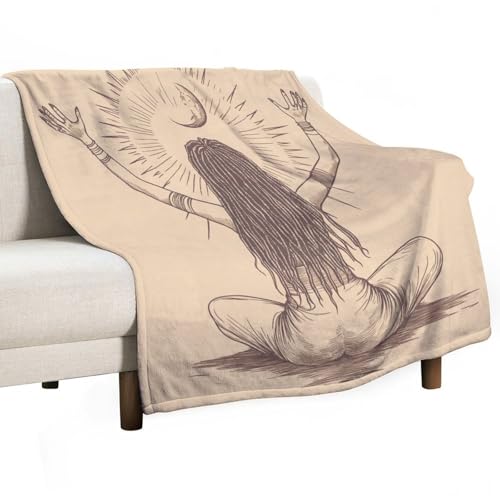 Mystical Sun Meditating Throw Blanket for Couch Bed, Soft Cozy Vintage Yoga Fantasy Sofa Decor Blankets for Women, Men, 50"x60" - color: Mystical Sun Meditating, size: 50"x60"