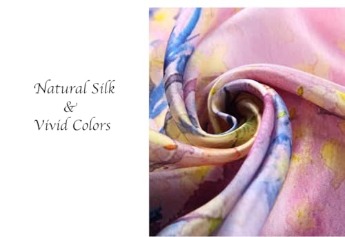 100% Mulberry Silk Long Scarf for Women Large Shawls for Headscarf and Neck- Oblong Hair Wraps with Gift Packed - color: Pink&yellow Blossoms