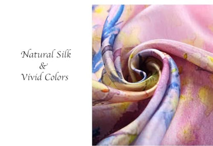 100% Mulberry Silk Long Scarf for Women Large Shawls for Headscarf and Neck- Oblong Hair Wraps with Gift Packed - color: Pink&yellow Blossoms