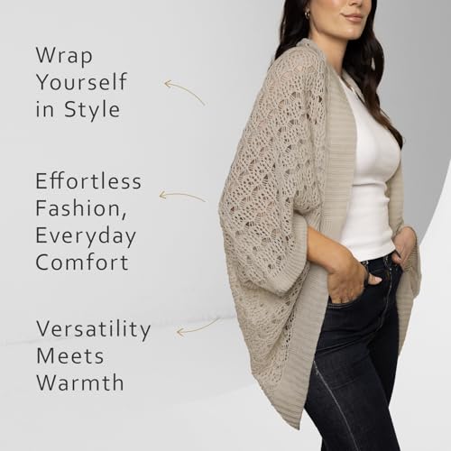 Open Weave Cocoon Shawl for Women, Cardigan Sweater, Lightweight Pashmina Shawl Wrap, Poncho Scarves for Women - color: Ecro