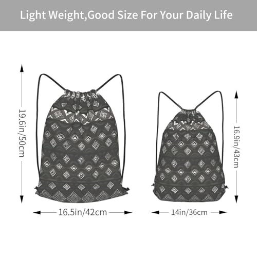 Grey Tribal Drawstring Backpacks Polyester Bag For Yoga Meditation Fitness - size: Small