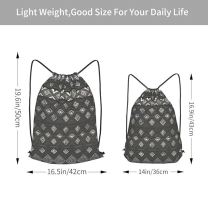 Grey Tribal Drawstring Backpacks Polyester Bag For Yoga Meditation Fitness - size: Small