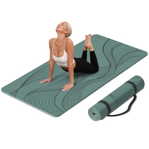 PAIDU Large Yoga Mat-72’x36’x0.4’ Extra Width ＆ Thick,Comfortable,Non-Slip Exercise Mat-Works Great on All Floor for Stretching,Yoga Studio,Gym or Home Workouts - color: Deepgreen