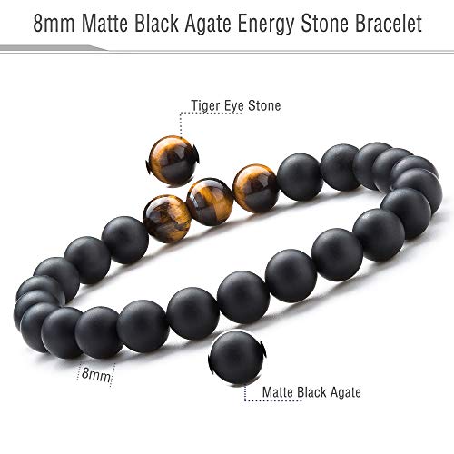 Men Women 8mm Tiger Eye Stone Beads Bracelet Elastic Natural Stone Yoga Bracelet Bangle - color: Matte Tiger Eye-21003